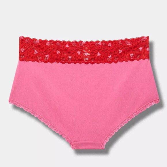 Torrid Panties 0X (L) Brief Pink Red Cotton Lace Heart Waistband Underwear Plus - Picture 2 of 3